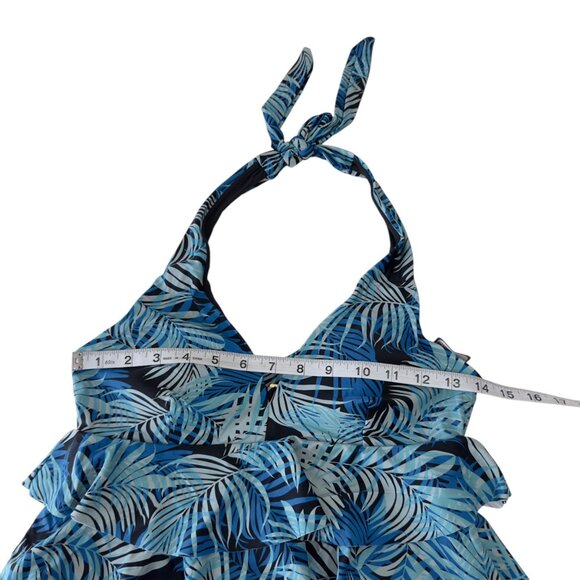 Time & Tru Womens Blue Tropical Print Ruffled Halter Swimsuit S (4-6) - Picture 7 of 11